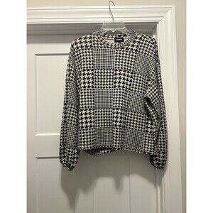 Women’s Monrow Hounds Tooth Super Soft Fleece Long Sleeve Blouse Size Large Bama